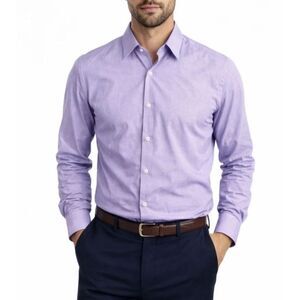 Emenegildo Zegna Men's Lavender White Mini Check LS Dress Shirt Size Large